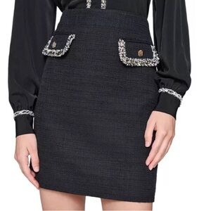 KARL LAGERFELD PARIS Tweed Mini Skirt Black Size‎ 14 Classic Wardrobe Essential.